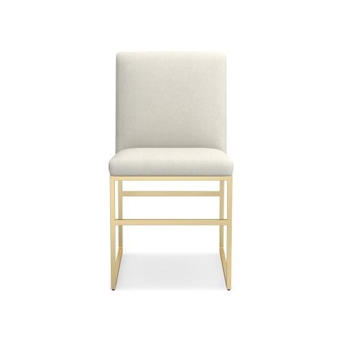 Lancaster Dining Side Chair, Performance Linen Blend, Ivory, Antique Brass - Image 0
