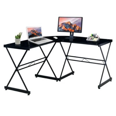 L-shaped Glass Computer Desk, Computer Desk, Desk, Writing Desk, Modern Style,black - Image 0