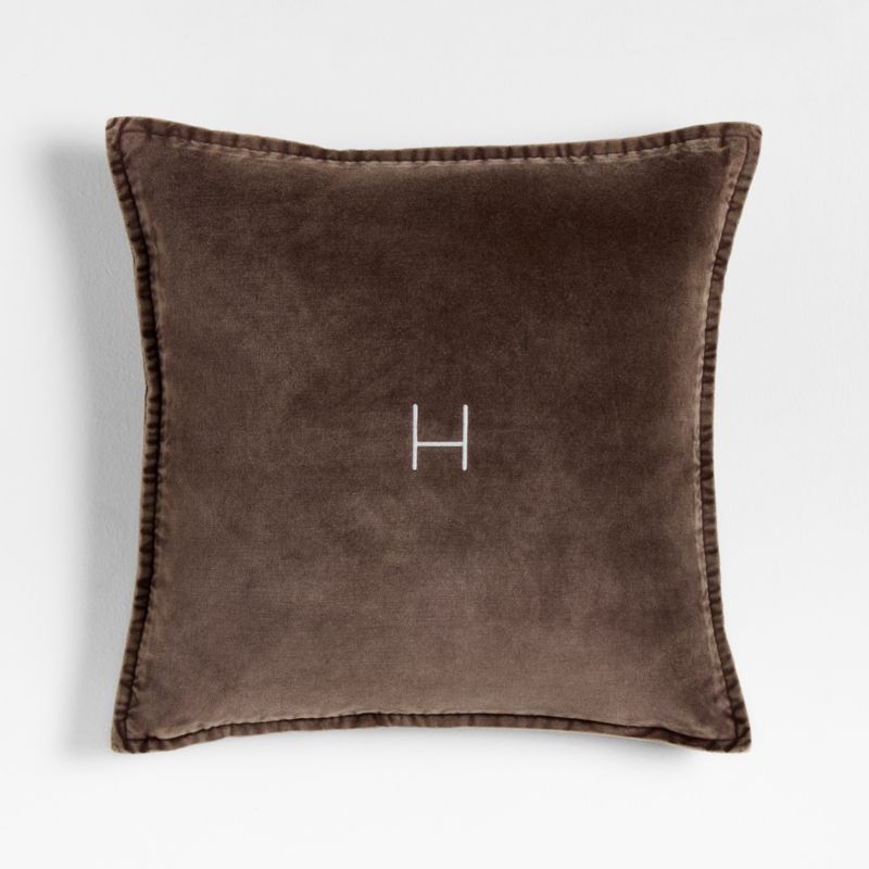 Relaxed Washed Organic Cotton Velvet 20x20 Deep Brown Throw Pillow with Feather Insert - Image 1