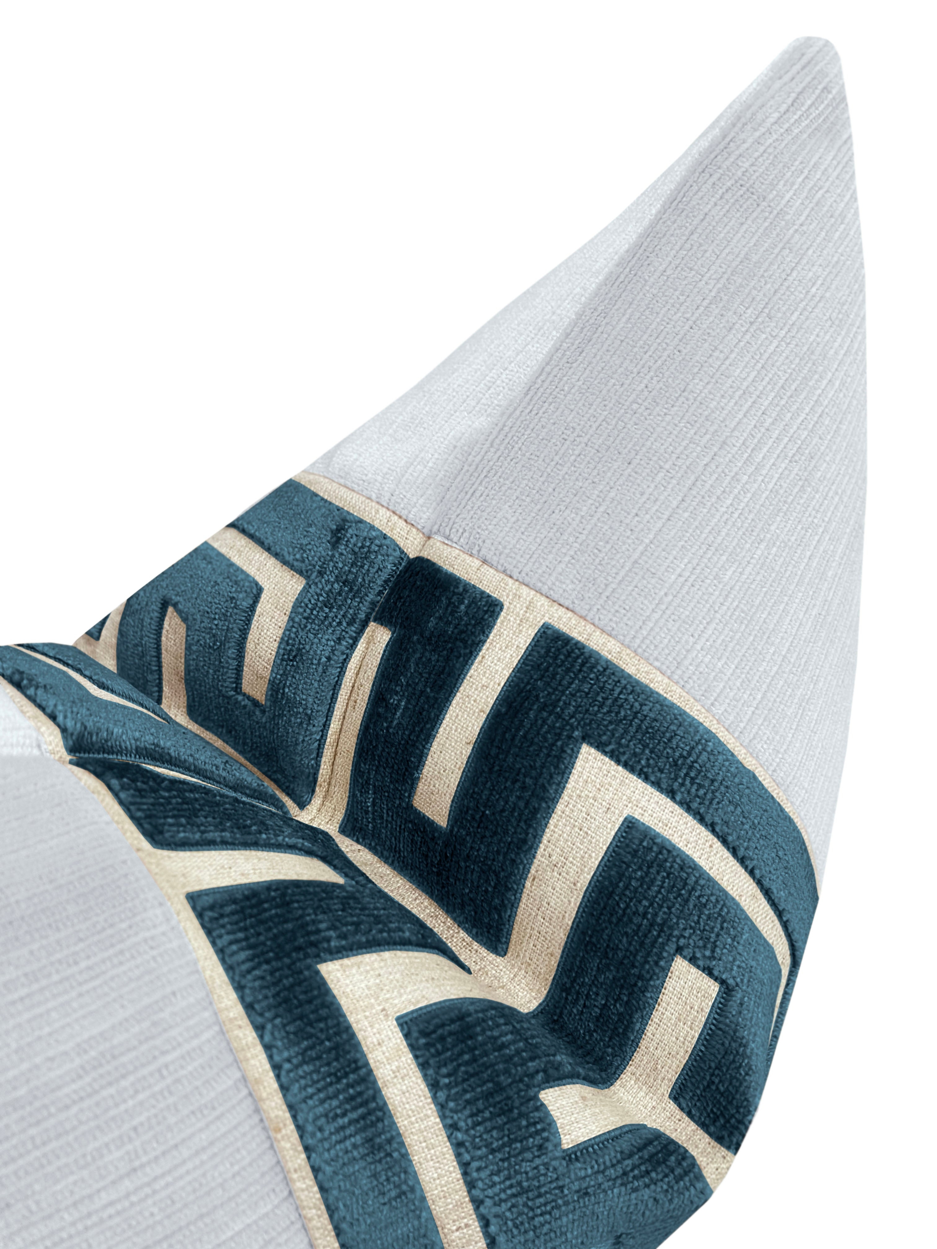 THE LITTLE LUMBAR :: STRIE VELVET // MIST + NAVY BLUE GREEK TRIM - LITTLE LUMBAR 12" X 18" - Image 2