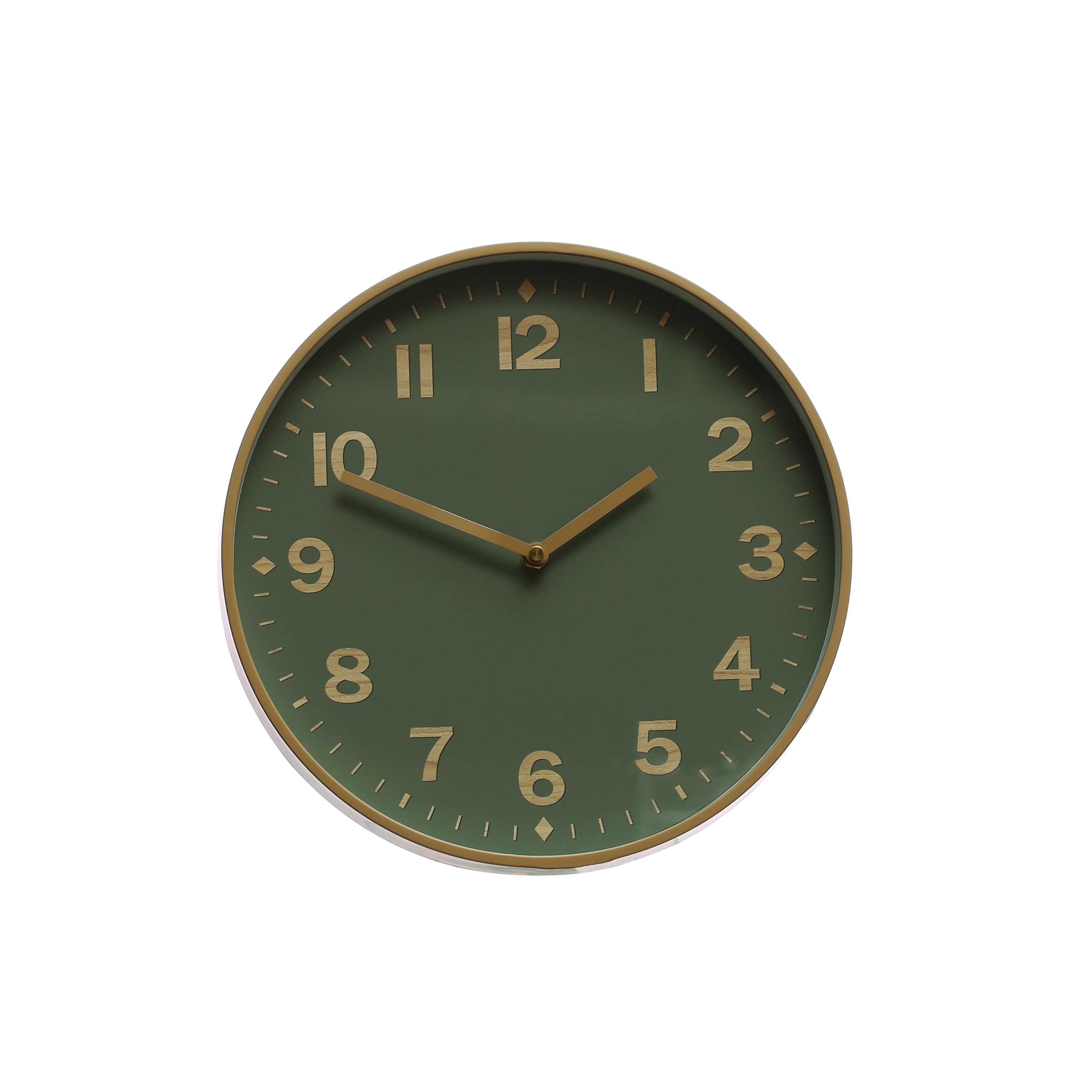 12 Inches Round Plastic Battery Operated Wall Clock for Home, Green, and Tan - Image 0