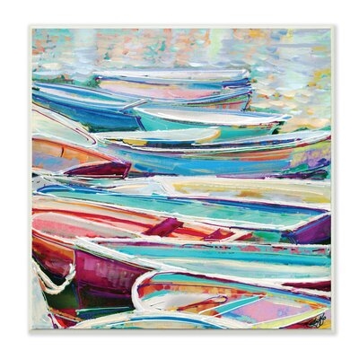 Row Boats Tied Together Contemporary Nautical Scene - Image 0