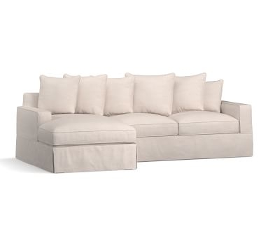 PB Comfort Square Arm Slipcovered Left Arm Loveseat with Chaise Sectional, Box Edge, Memory Foam Cushions, Performance Everydaylinen(TM) by Crypton(R) Home Oatmeal - Image 3