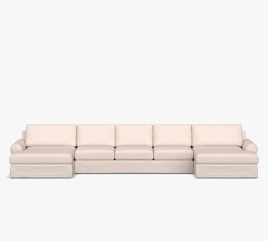 Big Sur Roll Arm Slipcovered U-Double Chaise Sofa Sectional with Bench Cushion, Down Blend Wrapped Cushions, Park Weave Oatmeal - Image 2