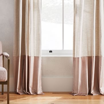 European Flax Linen + Luster Velvet Curtain, Natural/Dusty Blush 48"x84" - Image 3