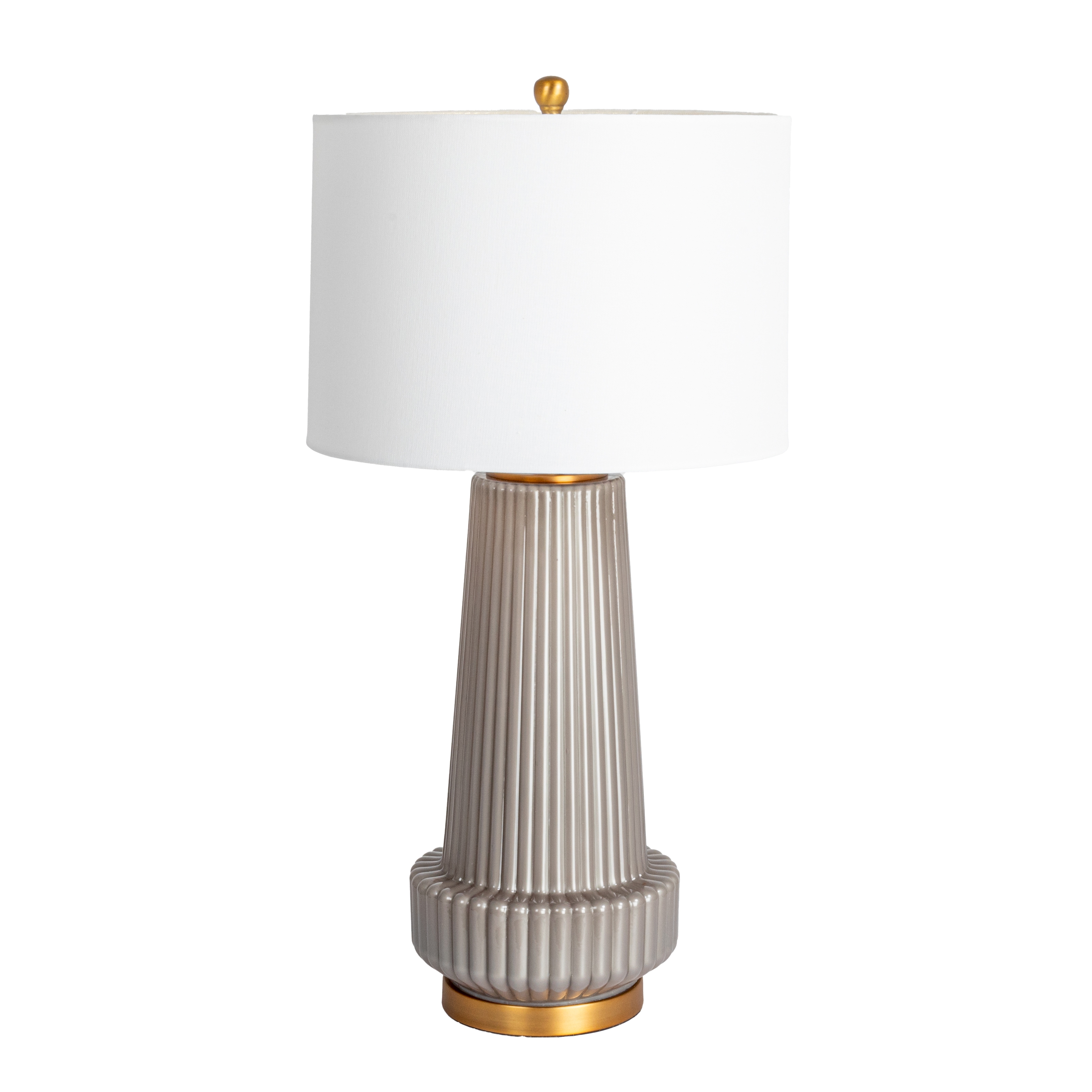 Ribbed Glass Table Lamp with Tapered Drum Shade, Gray - Image 0