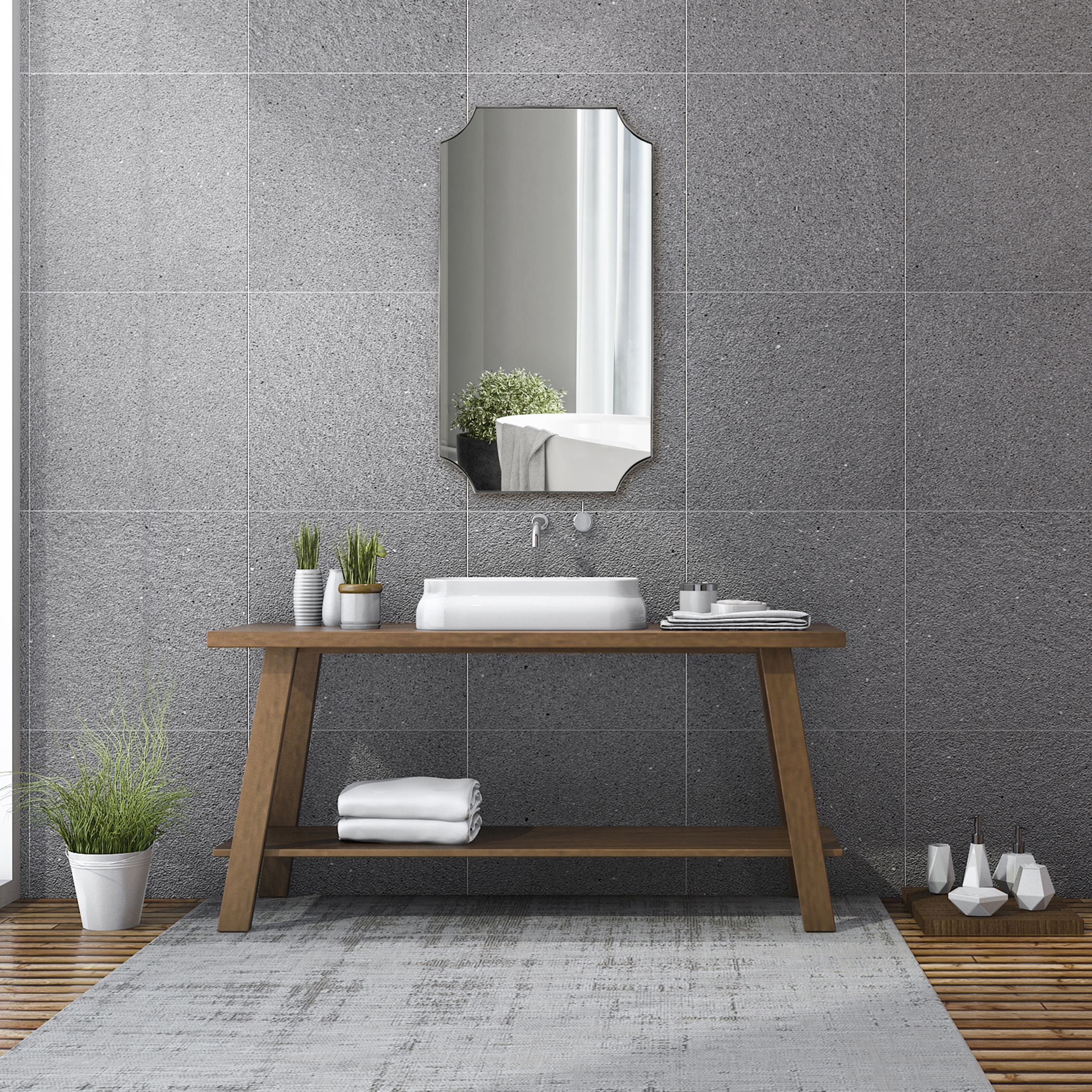 Lennox Nickel Scalloped Corner Mirror - Image 1