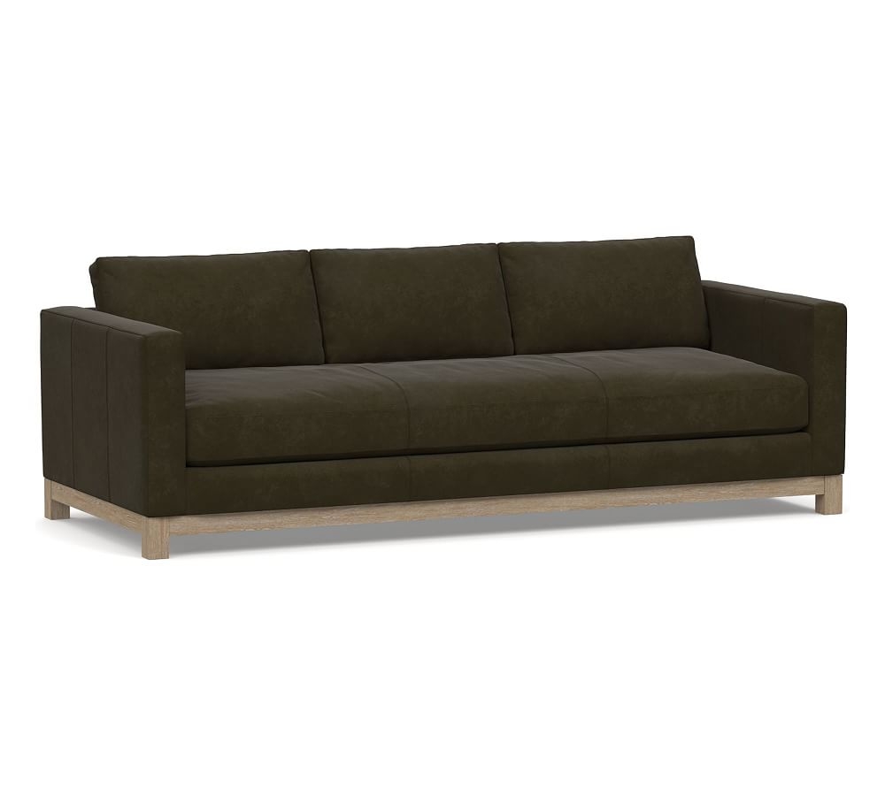 Jake Leather Grand Sofa 95.5" with Wood Legs, Down Blend Wrapped Cushions, Aviator Blackwood - Image 0