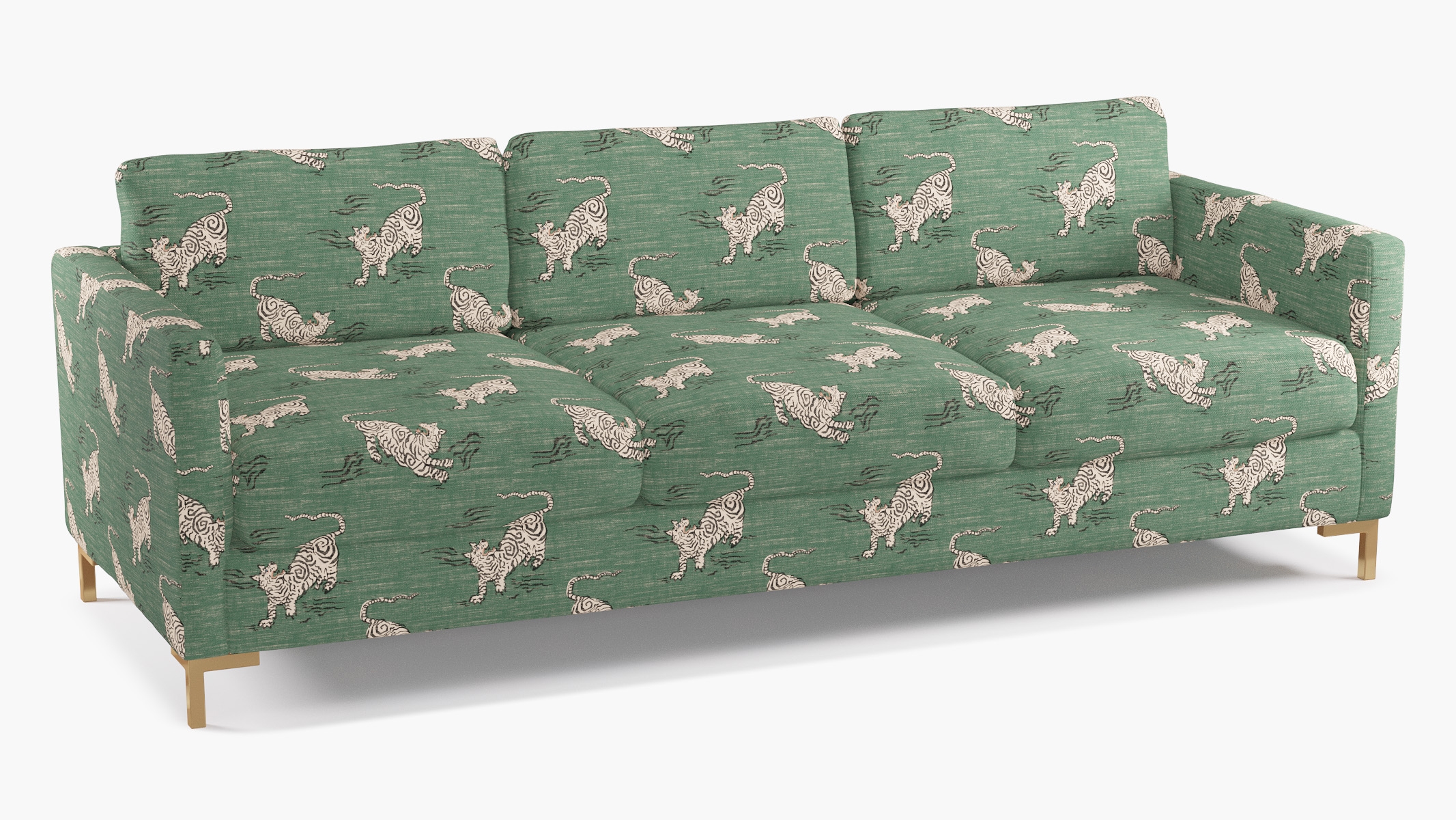 Modern Sofa, Emerald Tigresse, Brass L Leg - Image 1