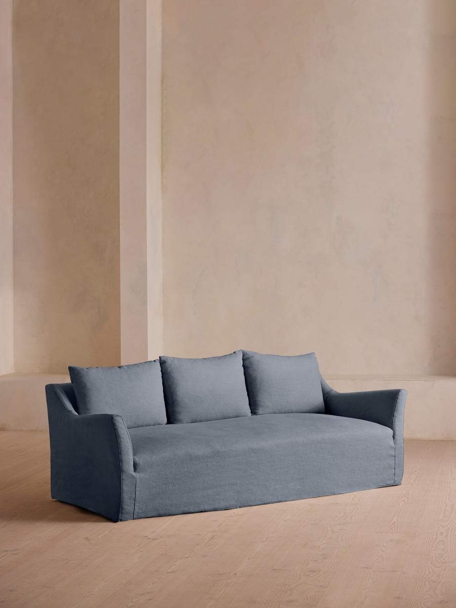 Roma Three Seater Sofa, Linen, Prussian Blue, US - Image 0
