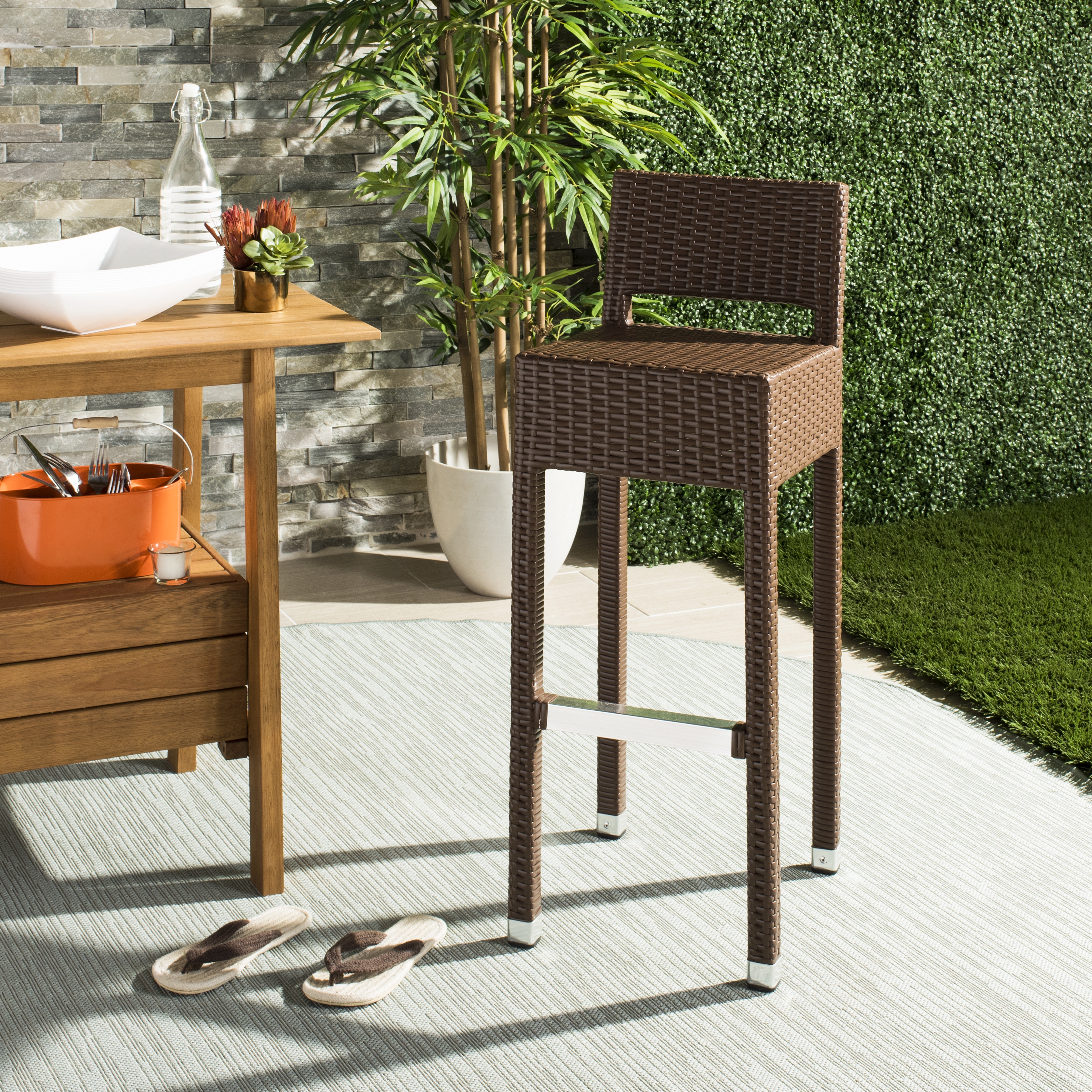 Landry Indoor-Outdoor Bar Stool - Brown - Safavieh - Image 7