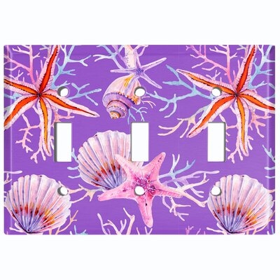 Metal Light Switch Plate Outlet Cover (Coral Reef Clam Star Fish Blue  - Triple Toggle) - Image 0