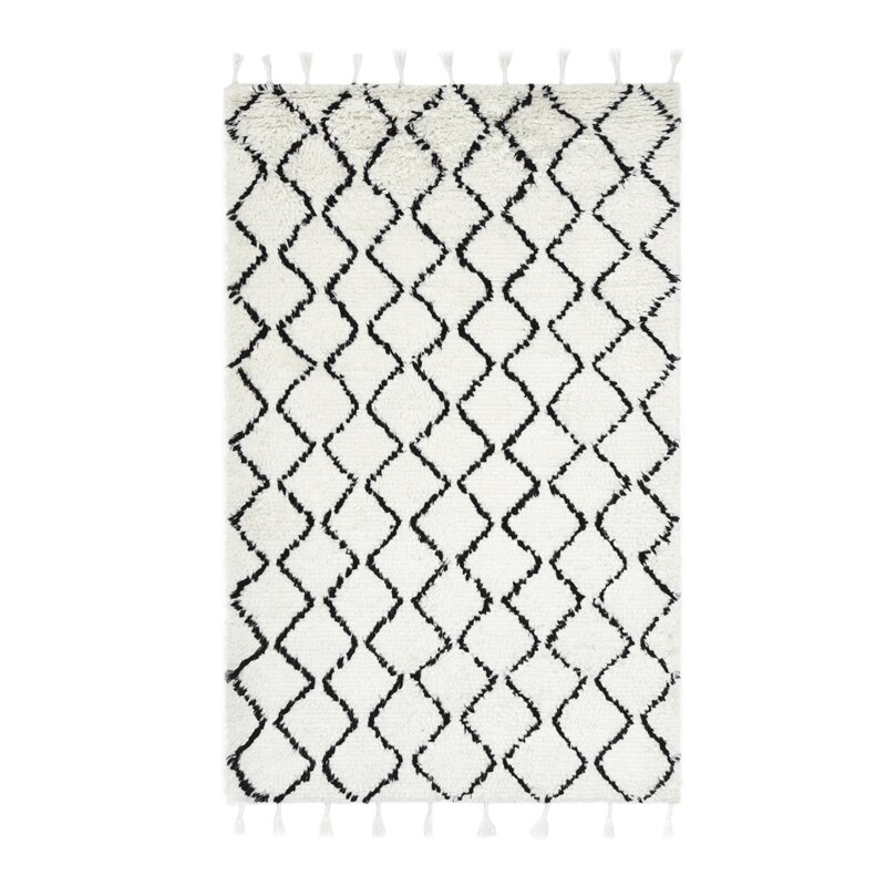 Solo Rugs Floyd Geometric Hand Knotted White/Black Area Rug Rug Size: Rectangle 8' x 10' - Image 0