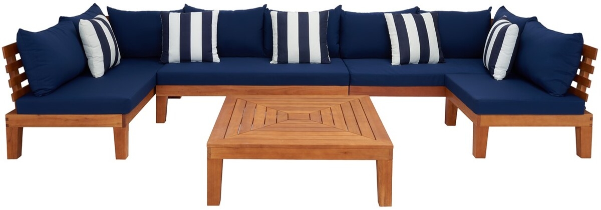 Granton 5 Pc Living Set - Natural/Nvy+Solid Plw - Safavieh - Image 0