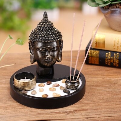 Buddha Head Statue with Incense Burner and Tealight Candle Holder - Image 0
