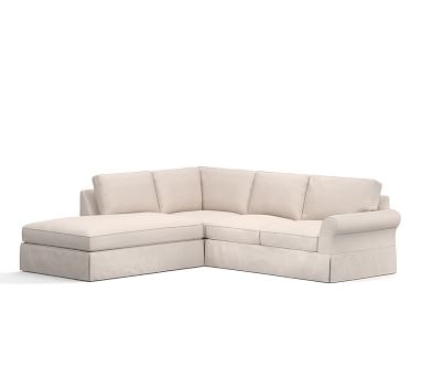 PB Comfort Roll Arm Slipcovered Right 3-Piece Bumper Sectional, Box Edge, Memory Foam Cushions, Chenille Basketweave Taupe - Image 3