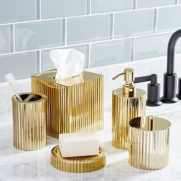 Fluted Metal Bath Accessories, Polished Brass, Set of 5 - Image 0