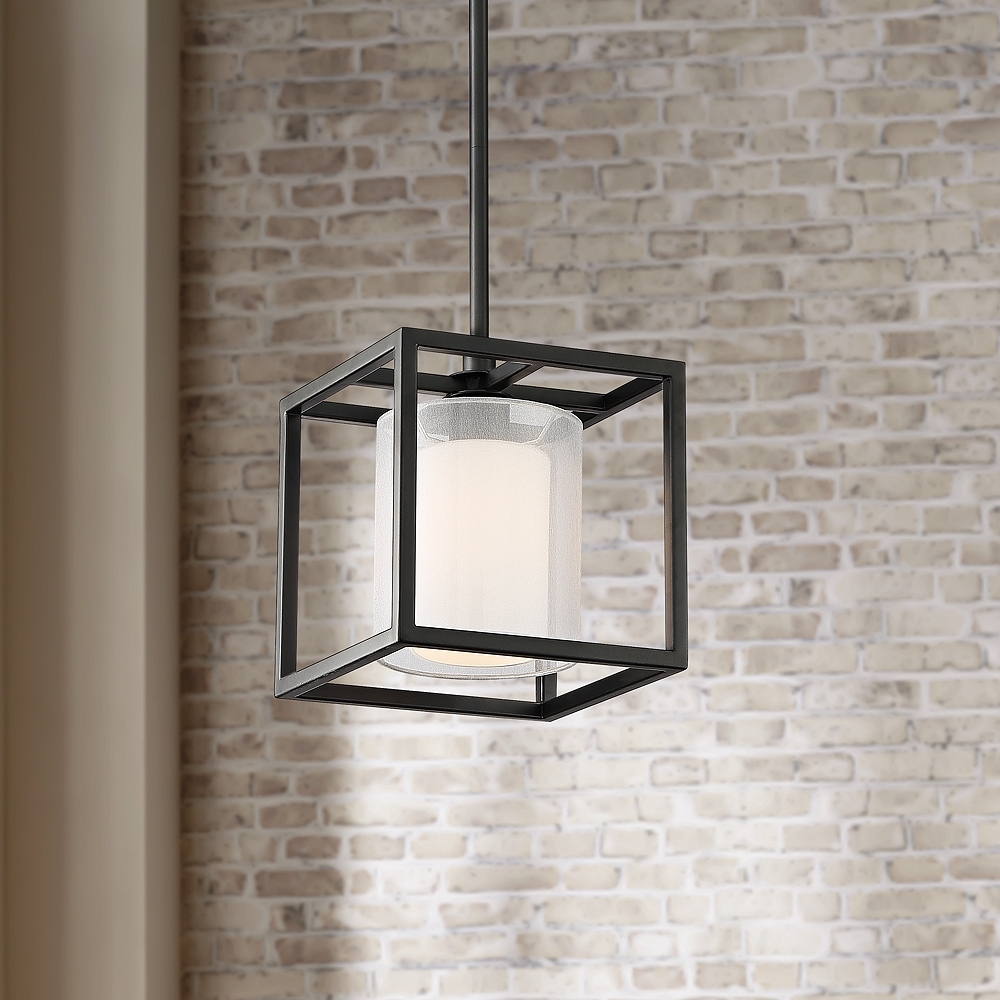 Possini Euro Conroe 9" Wide Matte Black Open Cube Mini Pendant Light - Image 0