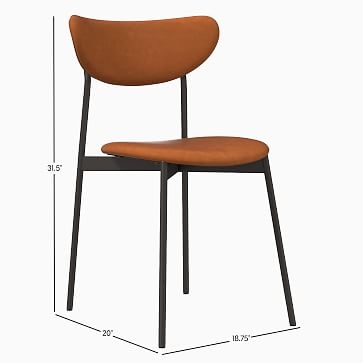 Modern Petal Fully Upholstered Dining Chair, Vegan Leather, Molasses, Chrome - Image 2
