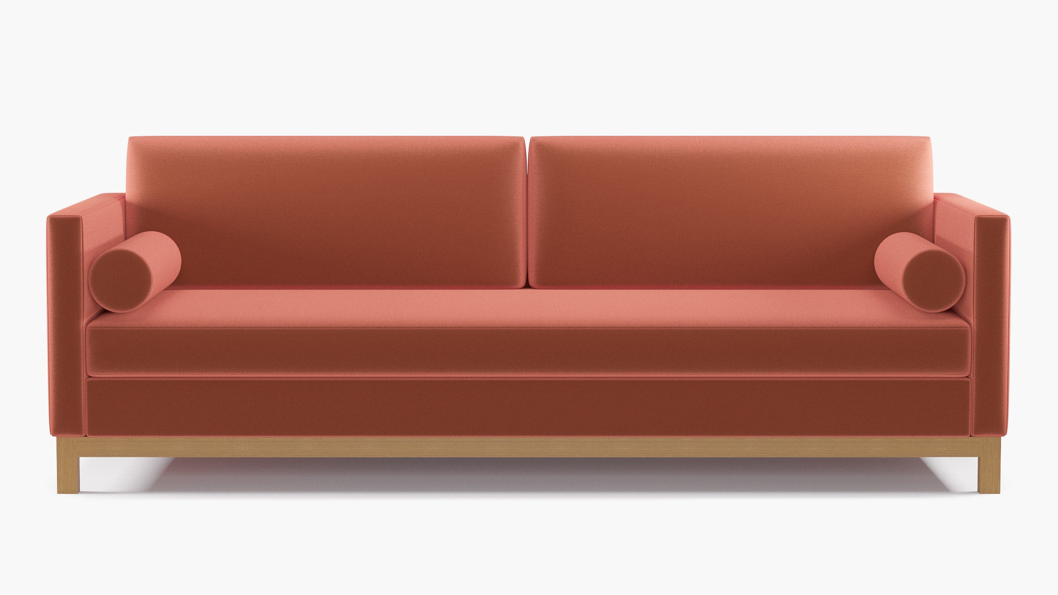 Tailored Tuxedo Sofa, Terracotta Performance Velvet, Natural Wood Rail - Image 0