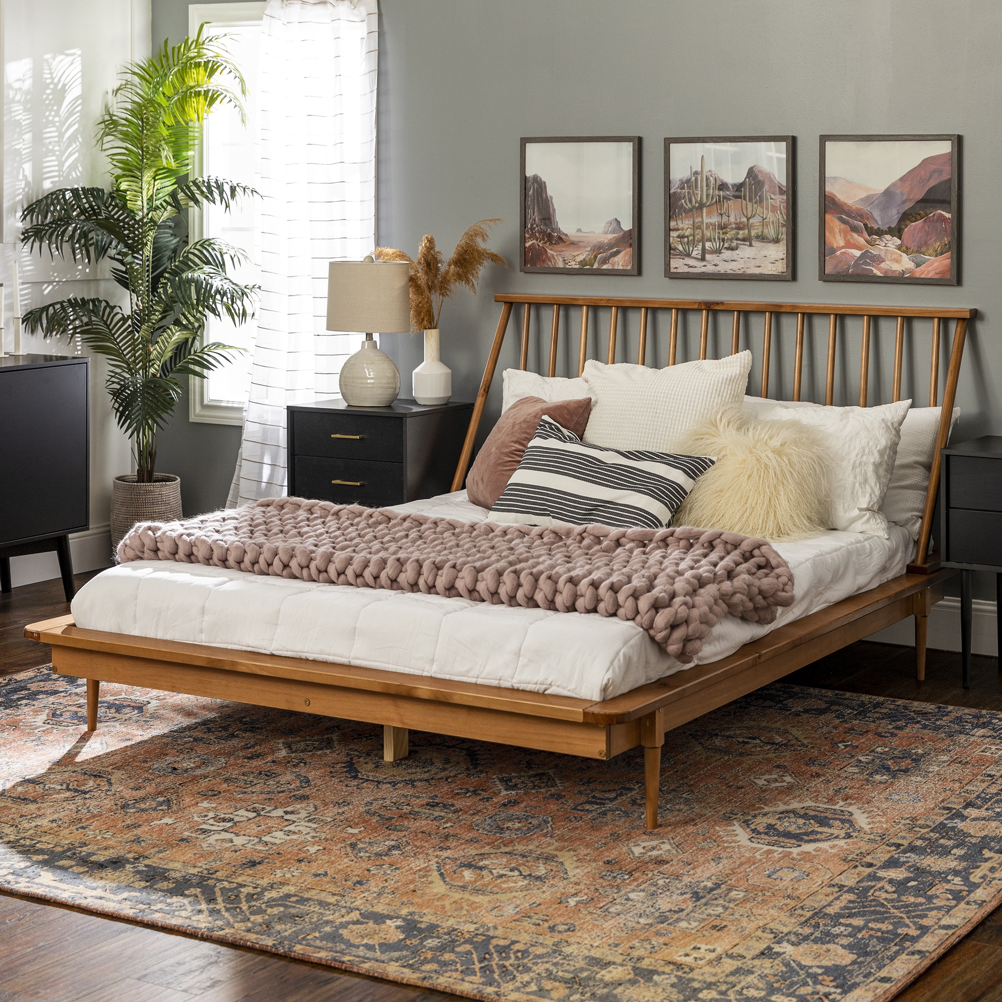 Modern Wood Queen Spindle Bed - Caramel - Image 4