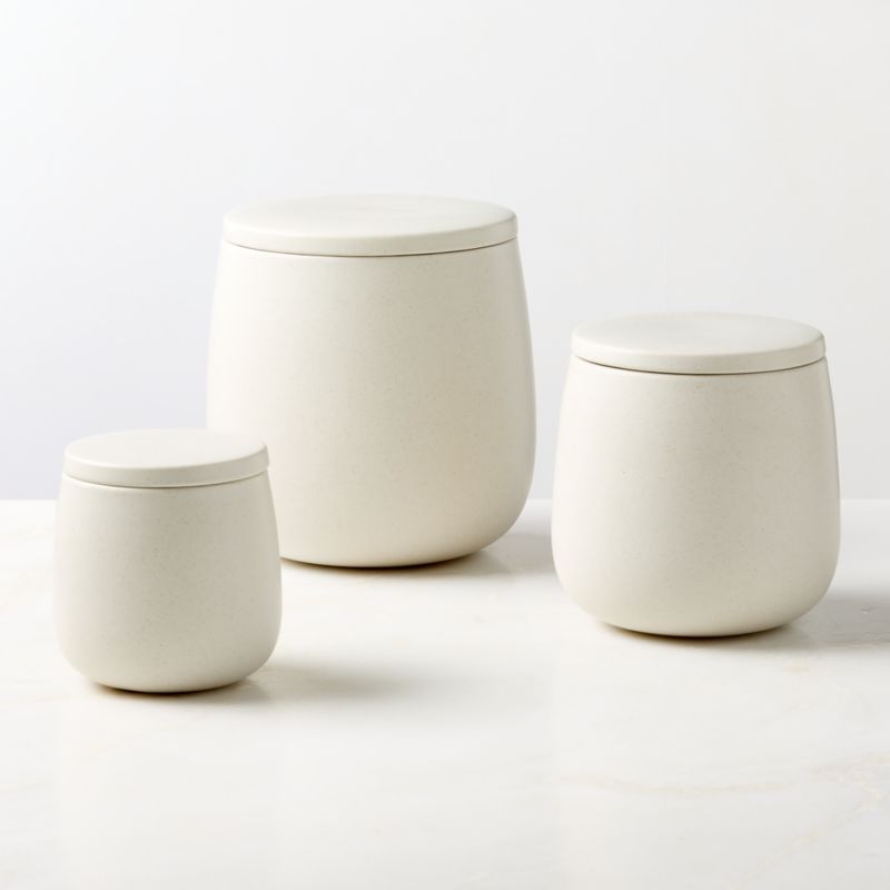 Mori Matte Beige Rounded Canisters Set of 3 - Image 1