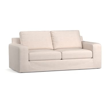 Big Sur Square Arm Slipcovered Sofa 83", Down Blend Wrapped Cushions, Performance Brushed Basketweave Chambray - Image 1