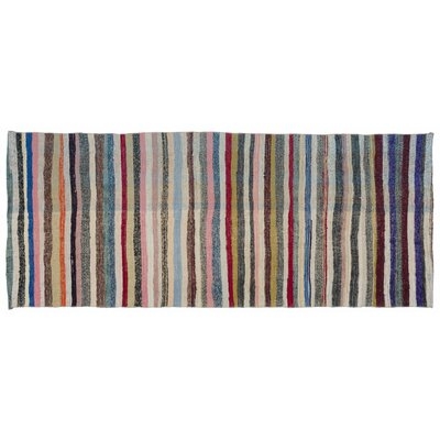 One-of-a-Kind Falgoust Hand-Knotted 1960s Turkish Gray/Blue/Pink 4'2" x 10'2" Runner Area Rug - Image 0