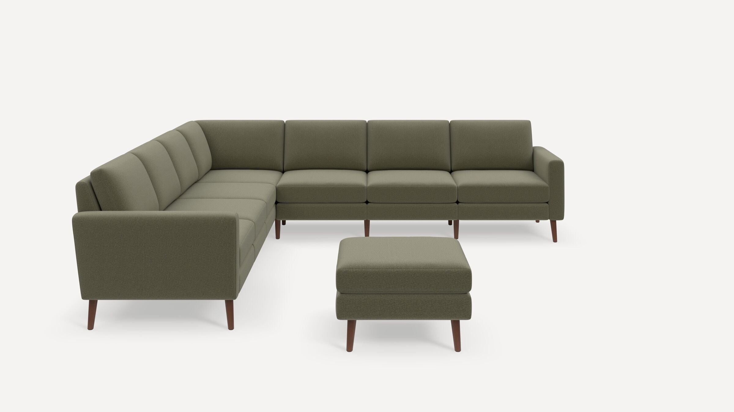 Nomad 7-Seat Corner Sectional with Ottoman - Moss Green - Performance Flatweave / Walnut - Wood / Block - Image 0