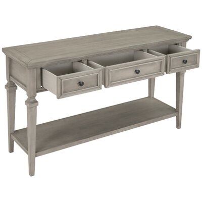 Classic Retro Style Console Table With Three Top Drawers And Open Style Bottom Shelf Pine, Gray Wash - Image 0