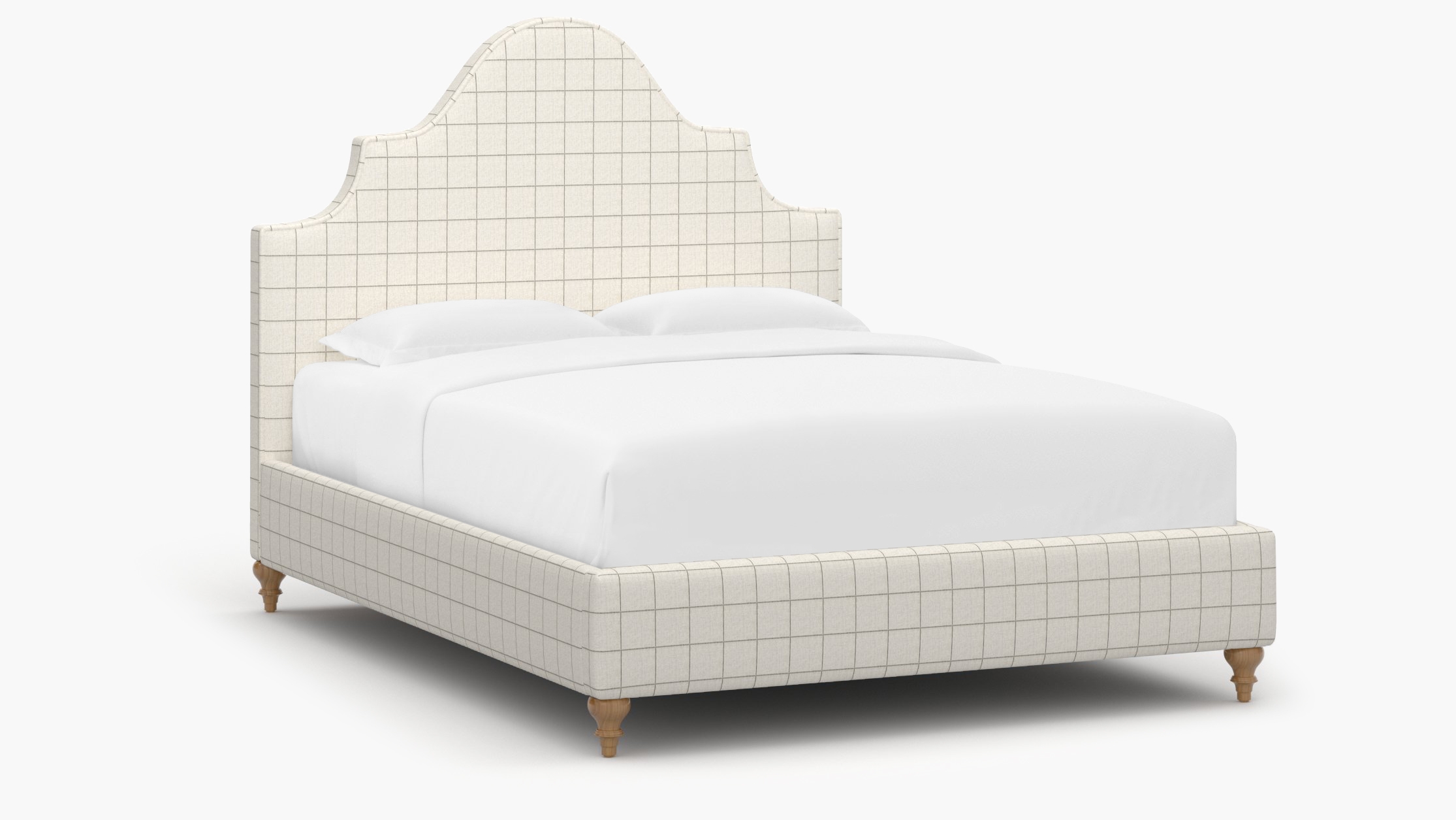 Statement Bed, Coal Windowpane, Natural Traditional Turned Leg, Twin - Image 1