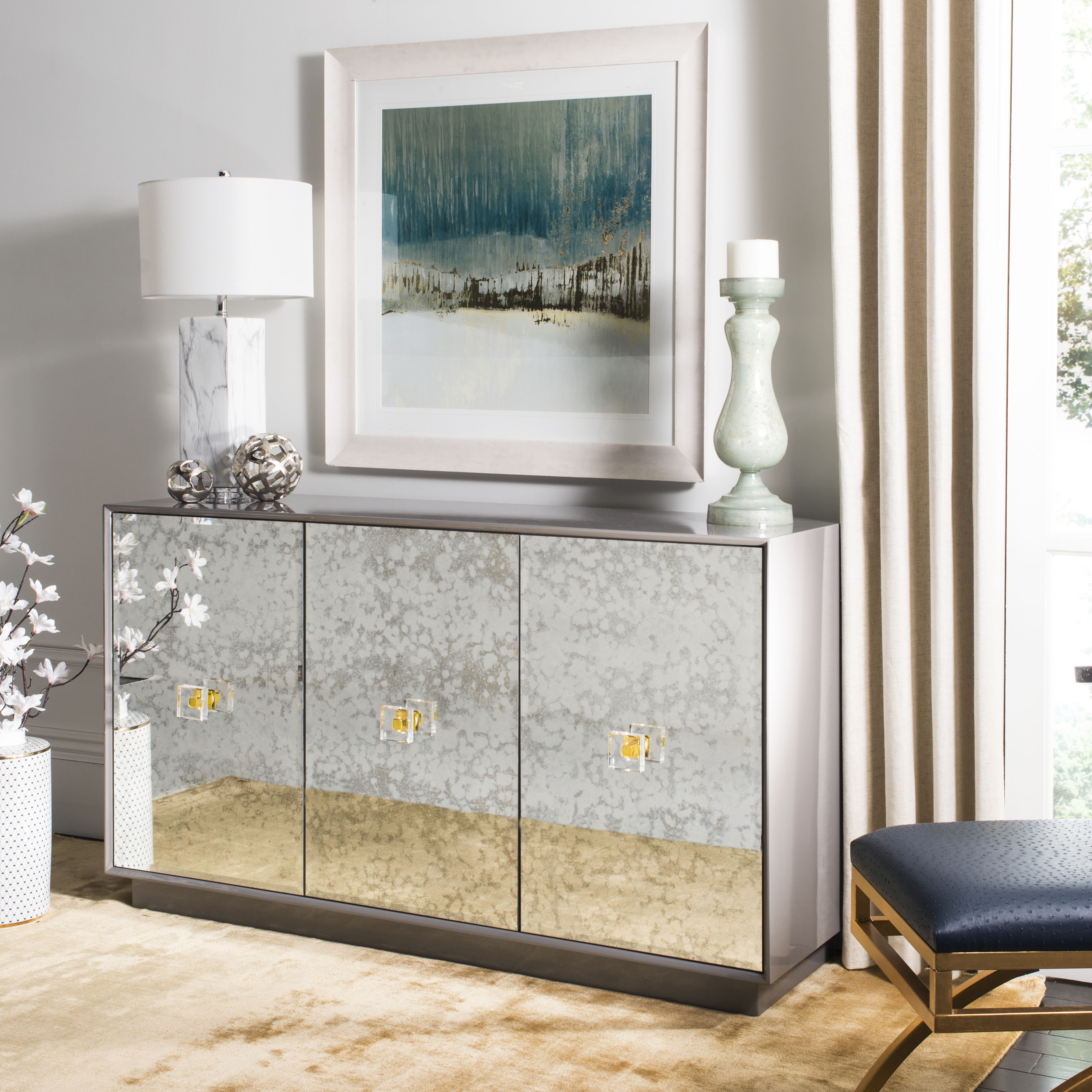 Felice 3 Door Eglomise Sideboard - Gray - Safavieh - Image 1