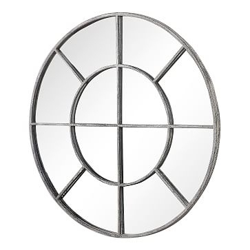 Rustic Round Window Mirror, Gray - Image 2