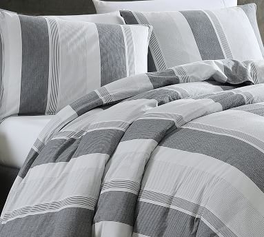Rowley Striped Percale Comforter & Shams Set, King, Gray/Blue - Image 3