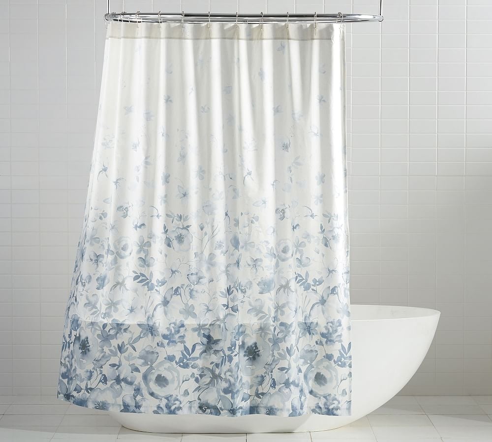 Blue Florence Floral Organic Shower Curtain, 72" - Image 0