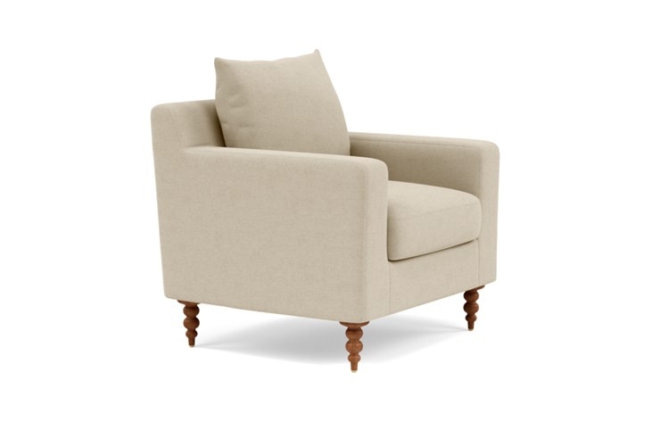 Sloan Petite Chair with Beige Oatmeal Fabric, down alternative cushions, and Oiled Walnut legs - Image 1