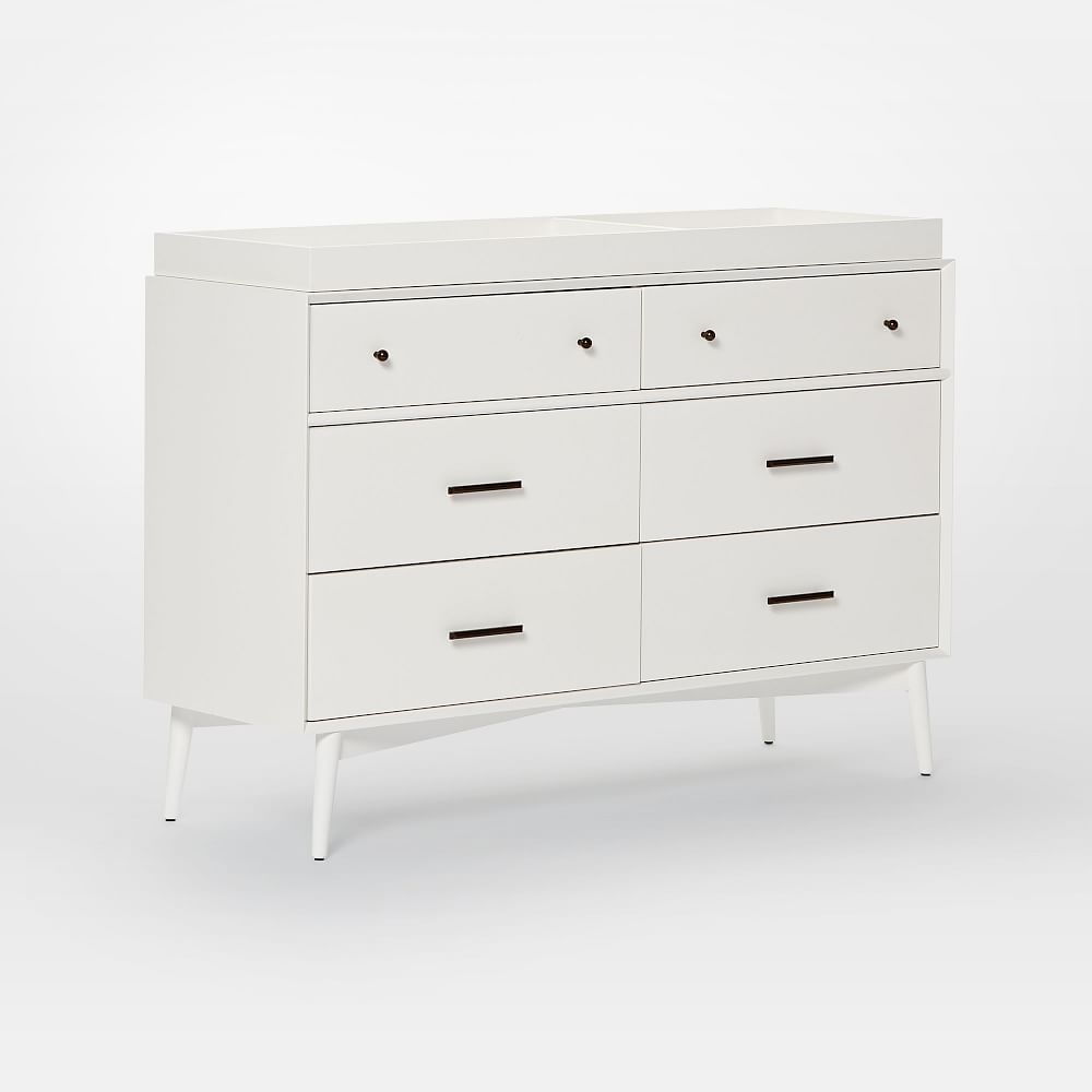 Mid-Century 6-Drawer Changing Table and Topper, White, WE Kids - Image 0