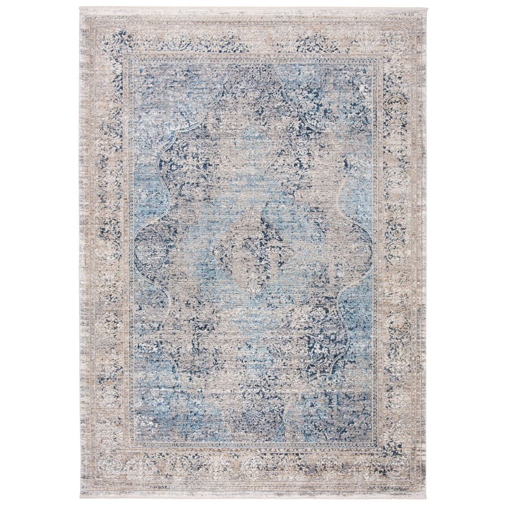Framed Wave Rug, 8'x10', Blue/Gray - Image 0