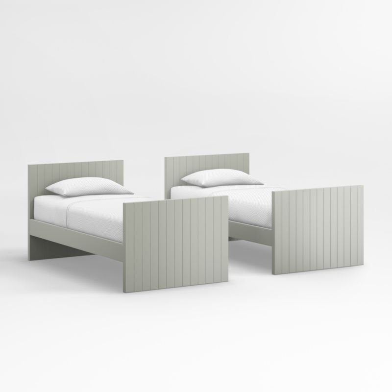 Finn Sage Green Wood Kids Convertible Bunk Bed with Oak Wood Ladder - Image 4