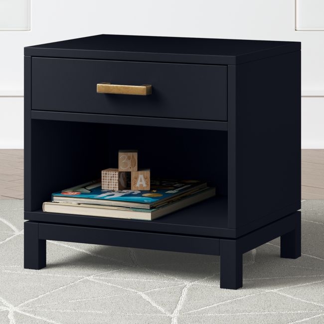 Parke Navy Blue Wood Kids Nightstand with Drawer - Image 1
