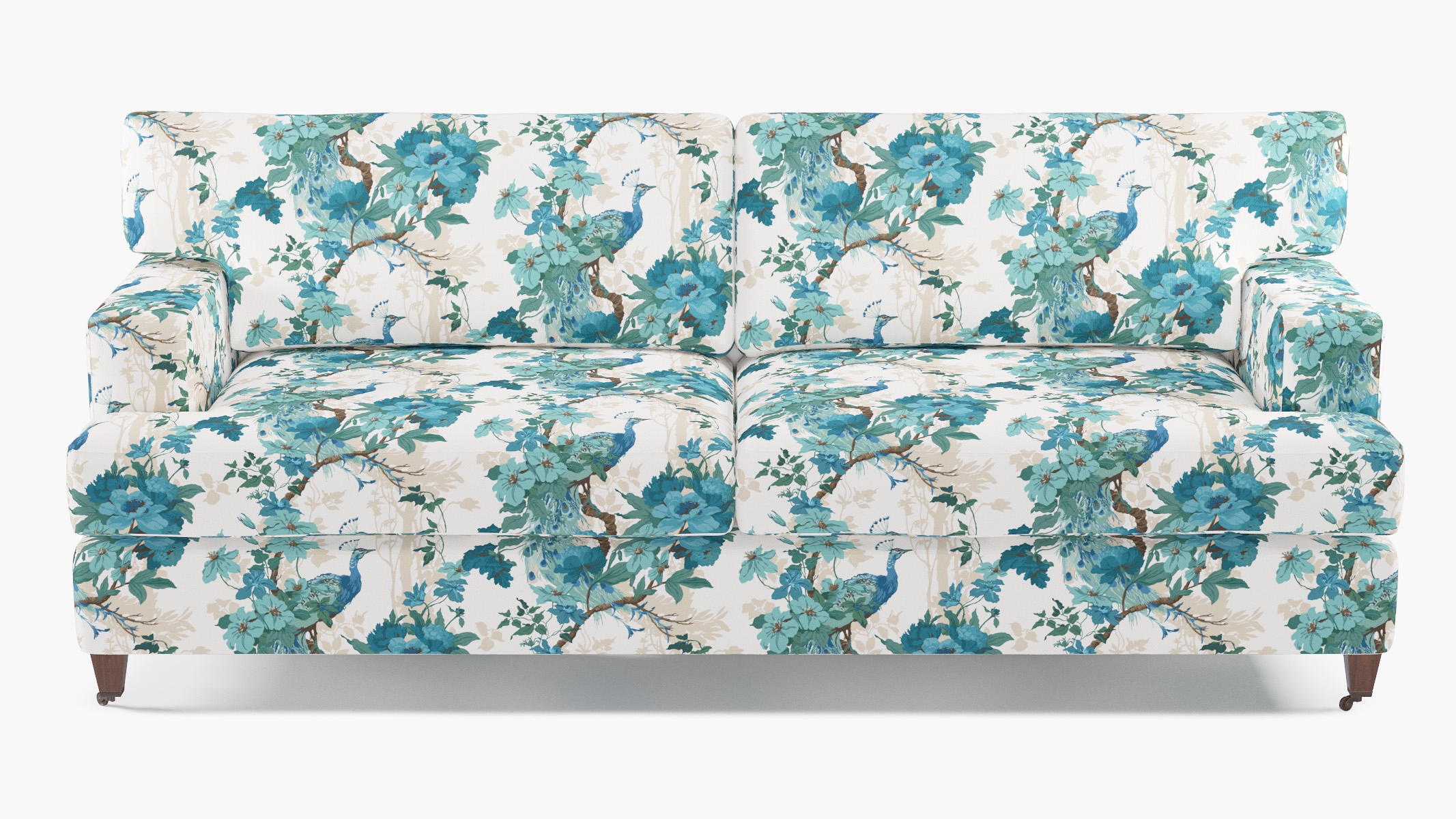 Classic Sofa, Turquoise Peacock Park, Walnut with Antique Brass Caster - Image 0