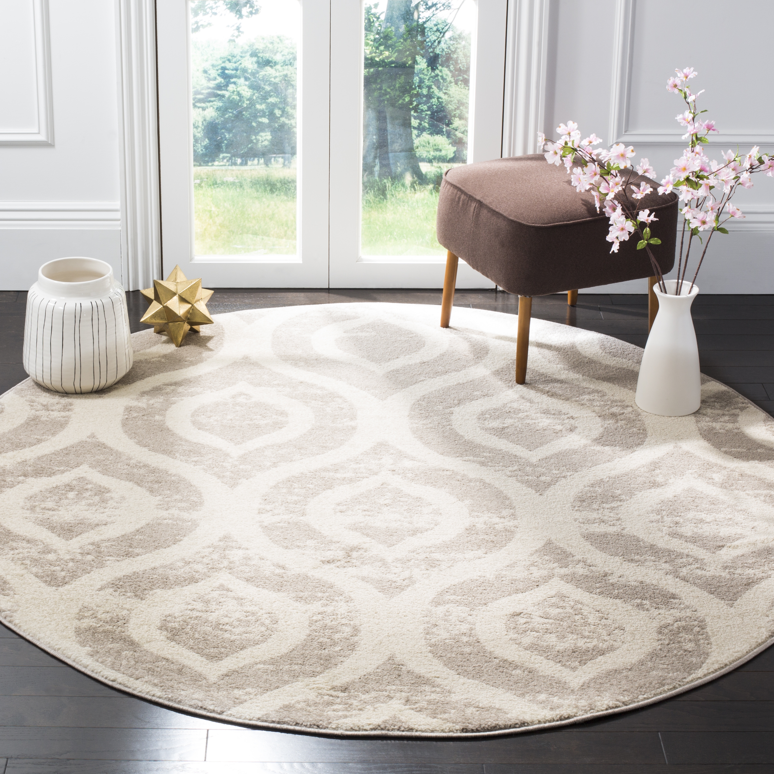 Arlo Home Woven Area Rug, AMS107A, Ivory/Mauve,  6' 7" X 6' 7" Round - Image 1
