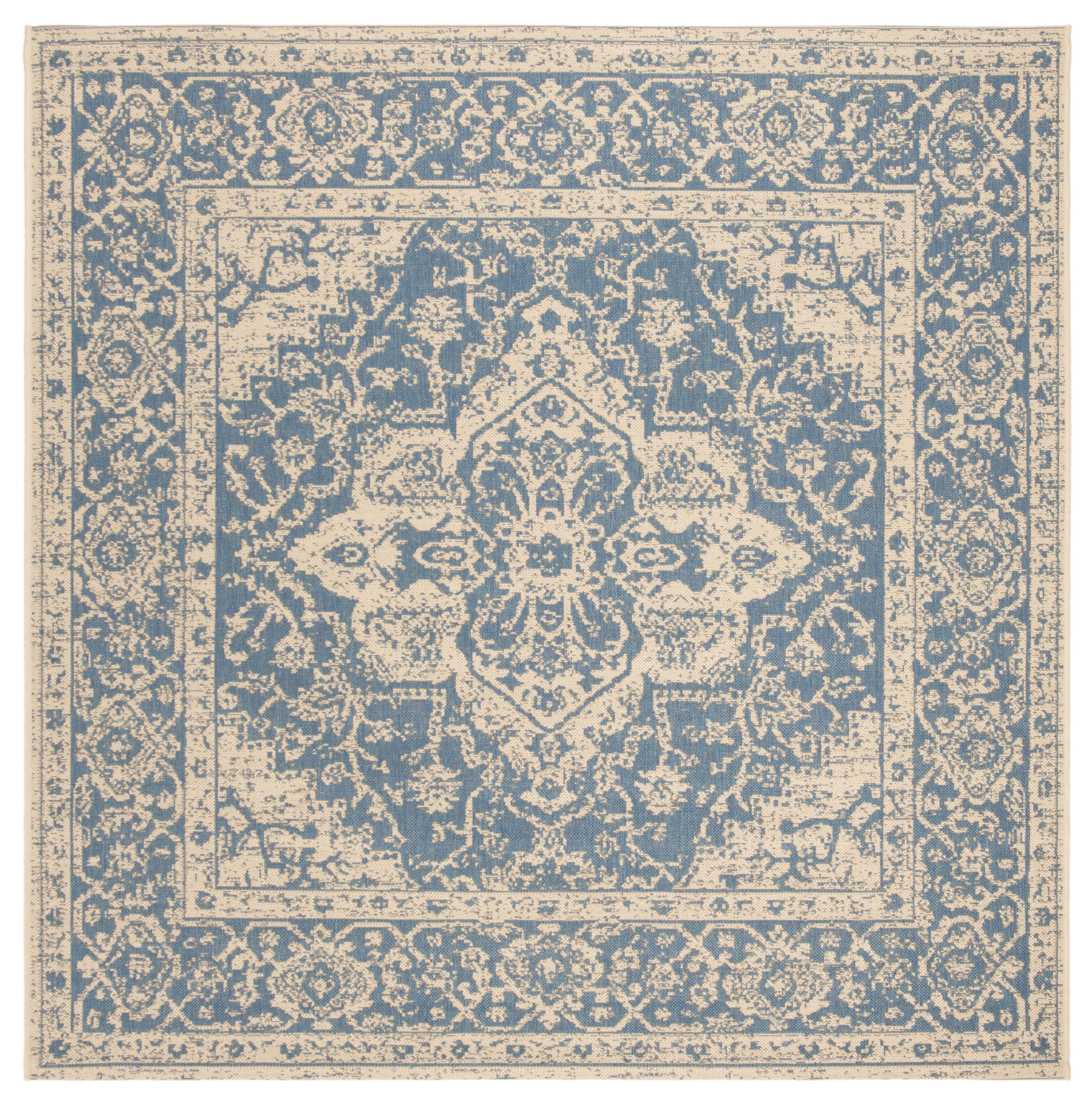 Arlo Home Indoor/Outdoor Woven Area Rug, LND137M, Blue/Cream,  6' 7" X 6' 7" Square - Image 0