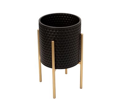 Bella Black Patterned Raised Planters with Gold Stand, Set of 2 - Image 2
