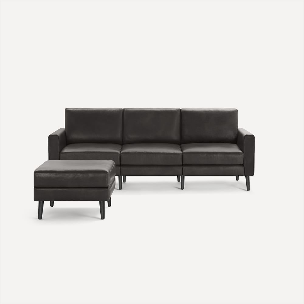 Nomad Block Leather Sofa with Ottoman, Leather, Slate, Ebony Wood - Image 0