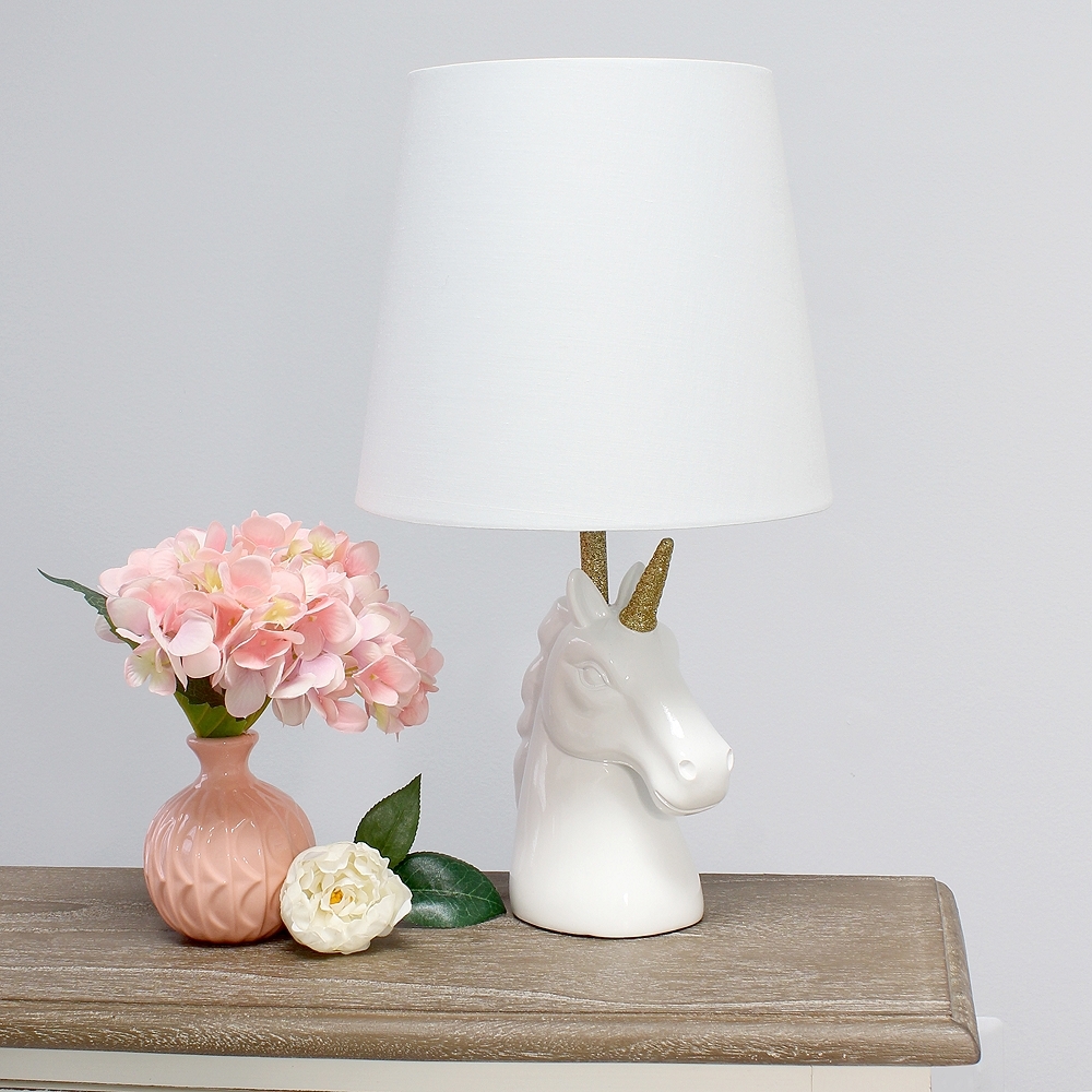 Simple Designs 16"H Gold and White Unicorn Accent Table Lamp - Style # 85W74 - Image 0