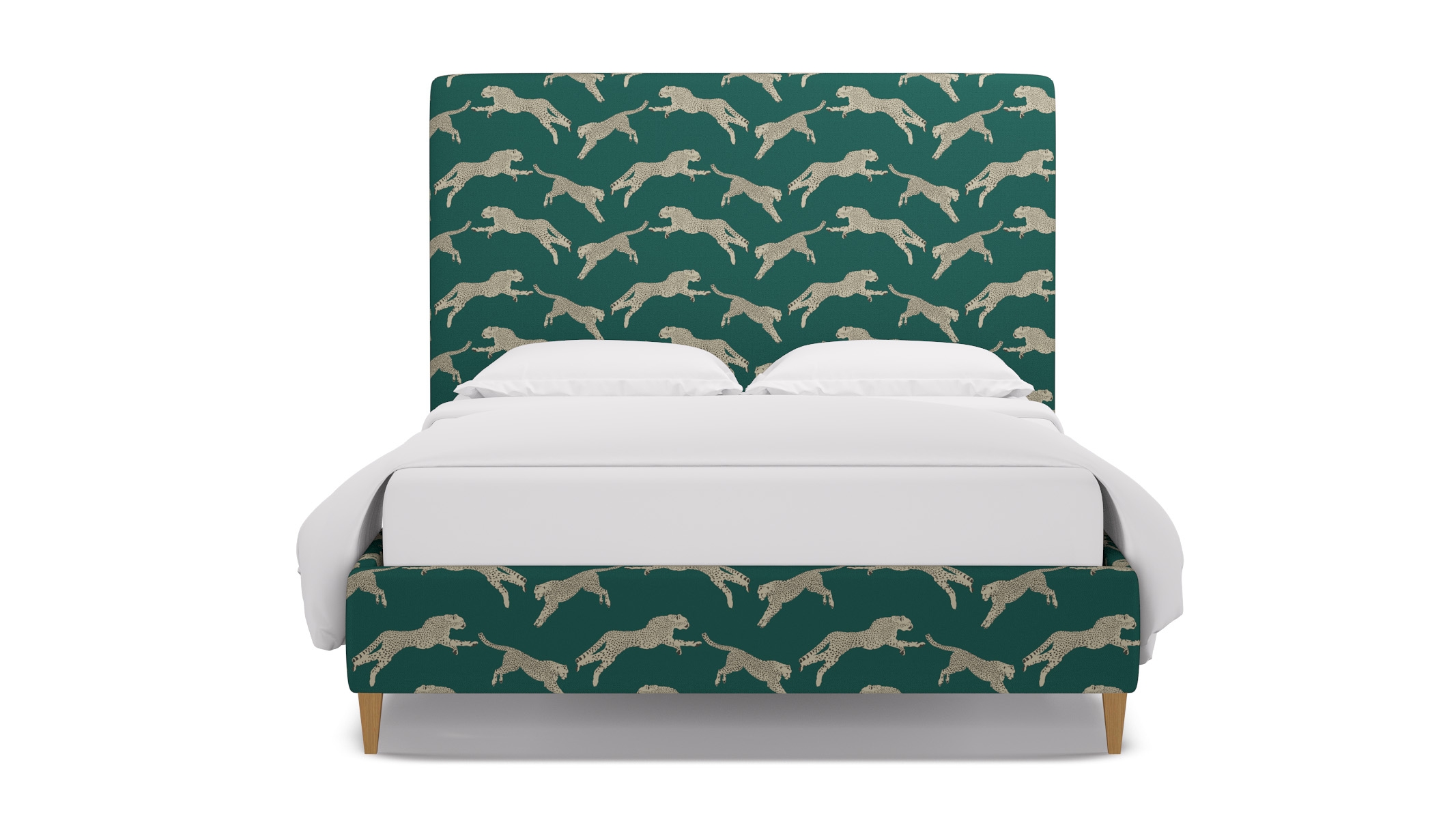 Classic Bed, Polo Green Cheetah, Natural Square Tapered Leg, Queen - Image 0