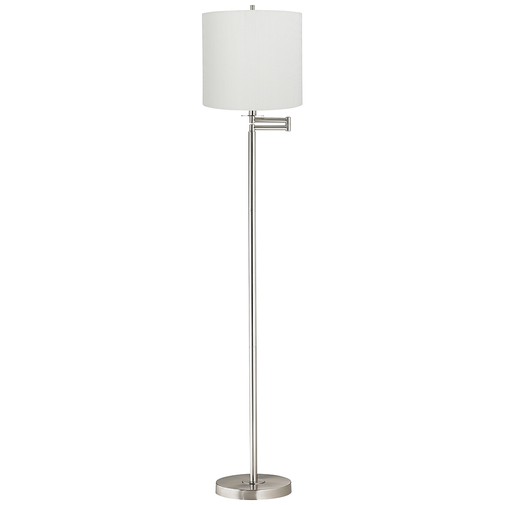 Druckman 60 1/2"H Nickel with White Stripe Shade Swing Arm Floor Lamp - Image 0