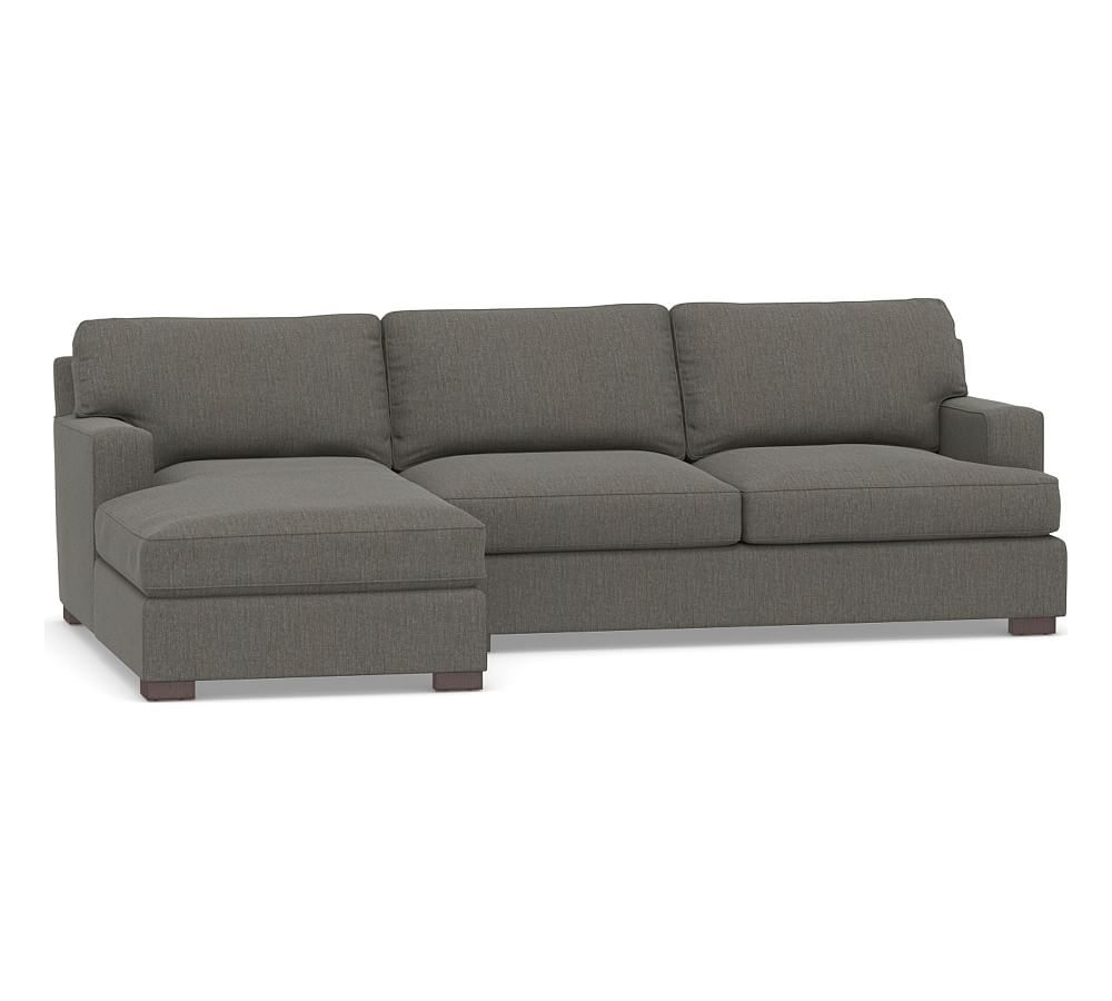 Townsend Square Arm Upholstered Right Arm Sofa with Chaise Sectional, Polyester Wrapped Cushions, Chenille Basketweave Charcoal - Image 0