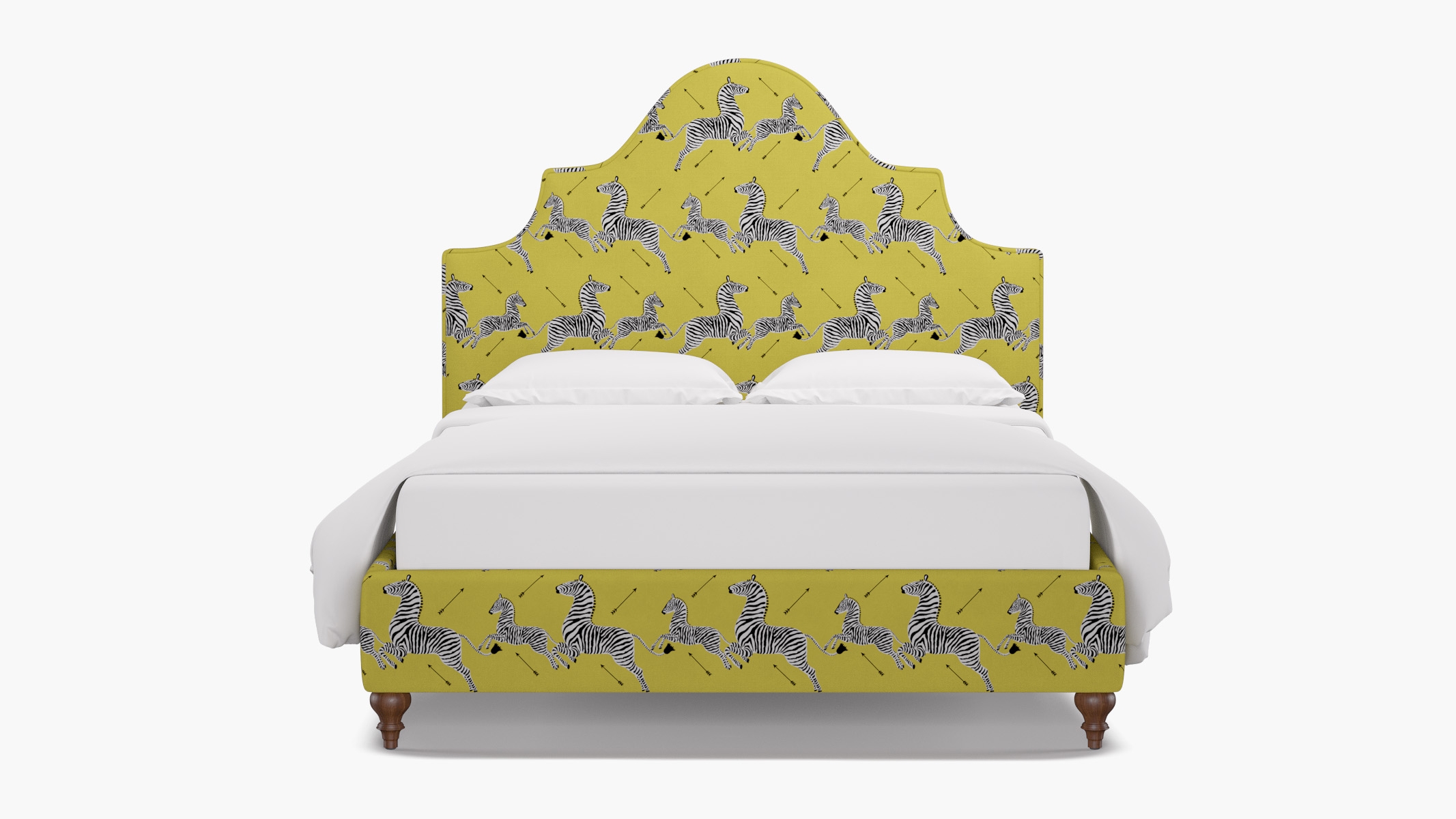 Statement Bed, Yellow Zebra, Walnut Traditional Turned Leg, Twin - Image 0